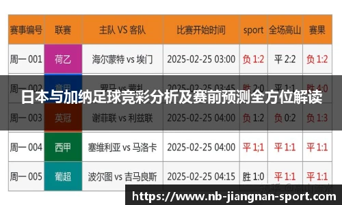 日本与加纳足球竞彩分析及赛前预测全方位解读